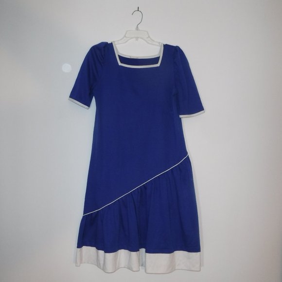 drop-waist ruffle hem dress vintage early 1980s polyester-cotton blend jersey - Picture 6 of 14